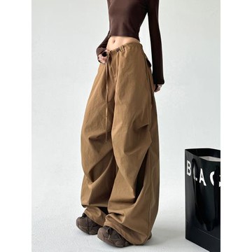 棕色闊腿褲女2025新款春秋季寬松休閑褲高腰工裝長褲垂感直筒褲子