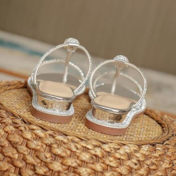 坡跟涼鞋2025年新款女夏中跟粗跟時裝水鉆仙女風羅馬夾趾女士拖鞋