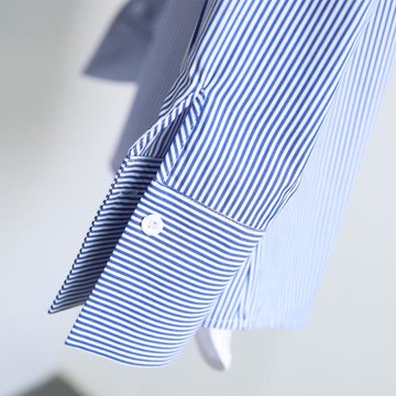 藍色襯衣女設計感純棉職業上衣慵懶風全棉外搭藍條紋法式白襯衣