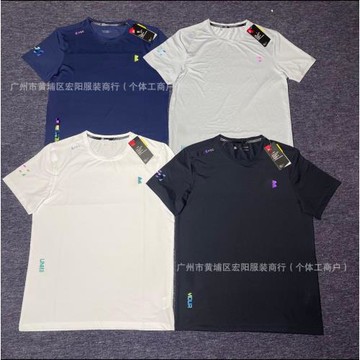 跨境高品質夏季圓領冰絲運動速干T恤男士薄款健身跑步透氣訓練服