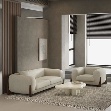 ??快速出貨 可開發票 沙發小戶型客廳原木奶油風家具日系侘寂風格直排三人位羊羔絨沙發