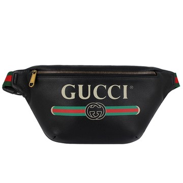 GUCCI 古馳  Print 黑色品牌標誌印刷圖騰腰包(大)
