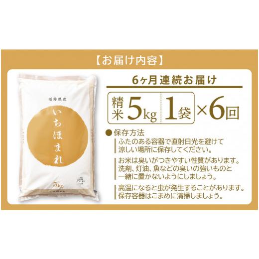 ふるさと納税 福井県 越前町 定期便 ≪6ヶ月連続お届け≫ いちほまれ 5kg × 6回（計30kg）特A通算5回！令和5年 福井県産 [e27…