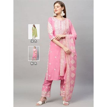 印度傳統服飾旁遮比服裝三件套綿綢刺繡中長款民族風庫塔2色女裝