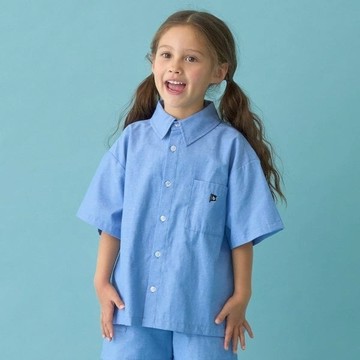 petit main 品牌旗艦店 童裝【可成套搭配】寬版剪裁混款短袖襯衫【BR】 【日本直接出貨】