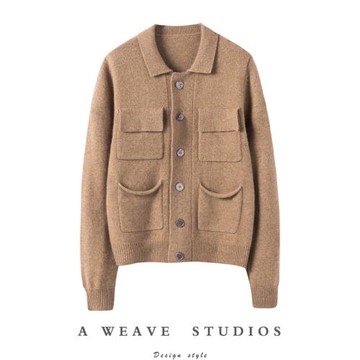 冬鳳凰“空氣羊絨”系列100%山羊絨翻領四口袋羊絨針織開衫外套