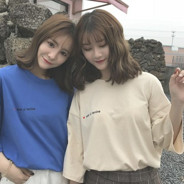 現貨夏季女裝字母韓版打底衫女春夏短袖女白色T恤短袖t恤女衣服女