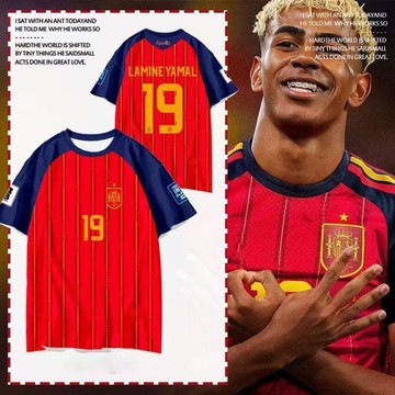 臺灣-出貨🔥2026世界盃西班牙隊亞馬爾球員版足球衣服速幹短袖t恤衫男女半袖