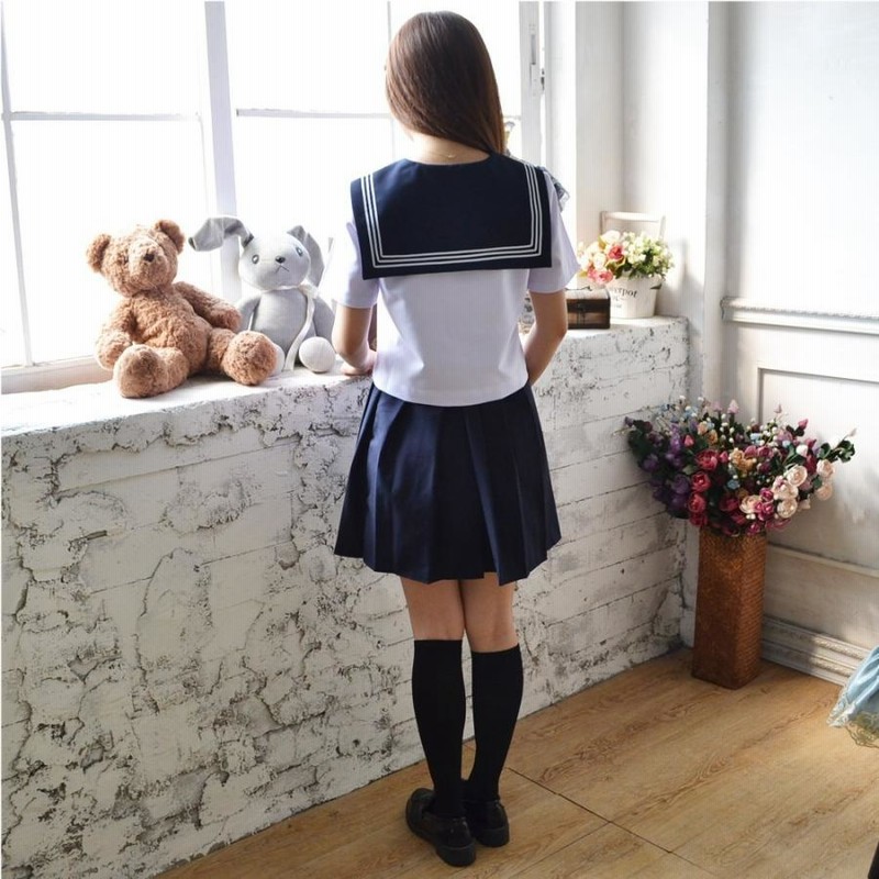 セーラー服 正統派 制服 女子高生 通学 学生 中学 ネイビー 紺