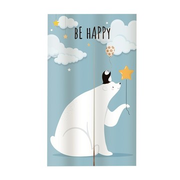 日式長門簾 北極熊與企鵝  88 x 150cm  藍色