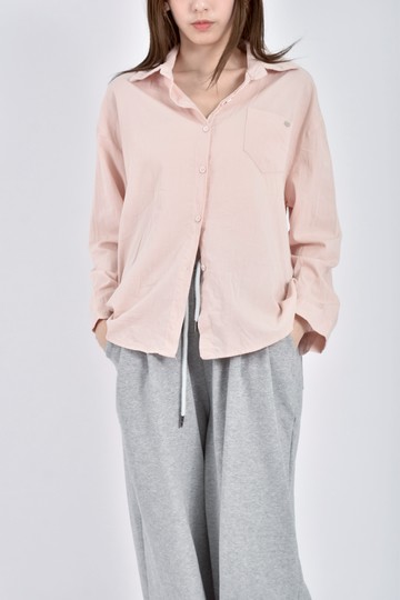 加購優惠(L) 質感棉質長袖粉色襯衫上衣