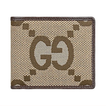 GUCCI JUMBO GG 顛倒雙G LOGO設計緹花帆布8卡對折短夾(棕)