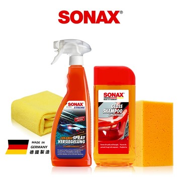 SONAX 陶瓷鍍膜洗車保養組  CSC長效陶瓷鍍膜 中性洗車精 洗車海綿 鍍膜巾 機車 後照鏡 鋼圈鍍膜