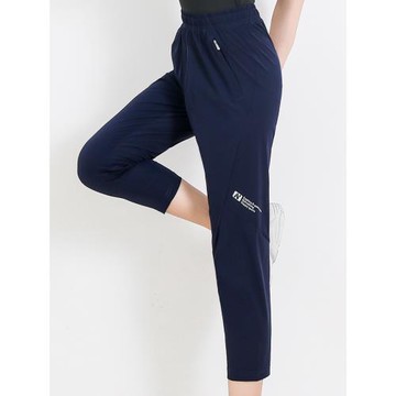 拉鏈運動褲女冰絲速干寬松薄款高腰藍色八分褲哈倫褲九分跑步休閑