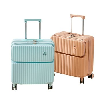 ABS/PC/布面拉鍊箱  【喜多多】18吋前開登機箱 行李箱 登機箱 拉桿箱 旅行箱 小型行李箱（USB充電＋杯架 靜音萬向輪）