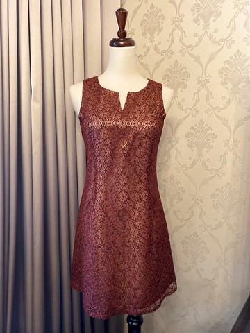 鏽紅蕾絲無袖古著洋裝日本製