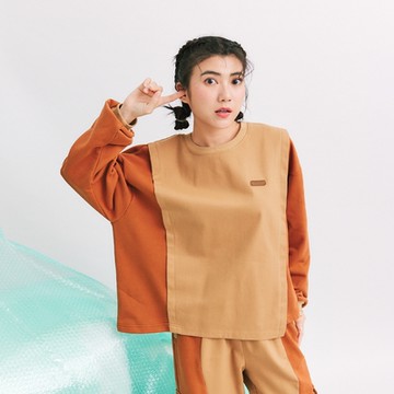 【Dailo】花栗鼠配色拼接顯瘦長袖上衣 咖 駝