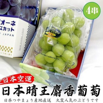果物樂園-日本岡山縣晴王麝香葡萄 1房x4盒(600-700g/串)
