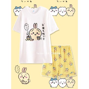 純棉烏薩奇chiikawa睡衣女款夏季短袖短褲圓領可愛吉伊卡哇家居服