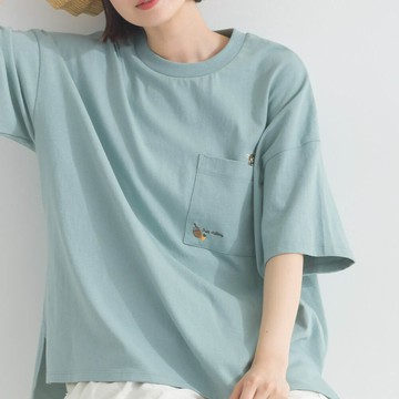 日本 Lupilien - 16OE天竺棉 俏皮刺繡五分袖上衣-小浣熊-薄荷