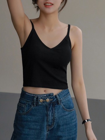 純棉V領打底短款吊帶小背心女夏內搭帶胸墊內衣網紅爆款外穿美背