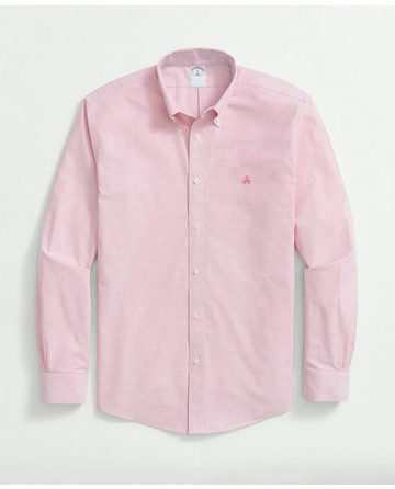 Brooks Brothers Men's Stretch Cotton Non-Iron Oxford Polo Button Down Collar Shirt | Pink | Size 2XL