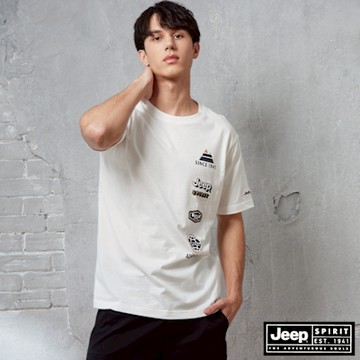 JEEP 男裝 品牌經典標誌印花短袖T恤-白色