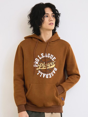 親膚內刷毛印花袋鼠口袋連帽T