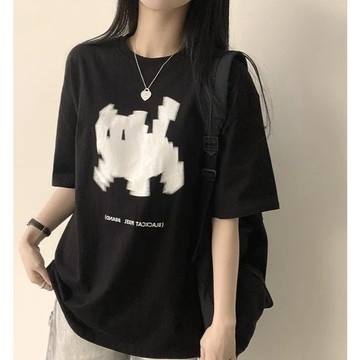 Vuja de 純棉 t恤 拼接上衣女 圖案印花 T恤 韓國上衣 oversize T恤 寬鬆上衣 ins風 潮流衣服