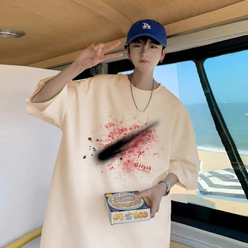 純棉220g美式印花五分袖T恤 高品質 寬鬆短袖印花T恤 情侶t 大尺碼 五分袖 短袖男 男t 男生T恤（HB5368）