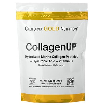 California Gold Nutrition, CollagenUP®，水解海洋膠原蛋白肽 + 透明質酸和維生素 C，原味，7.26 盎司（206 克）