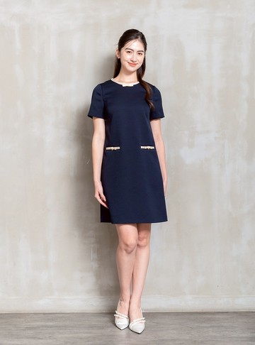 法式微甜撞色直筒洋裝