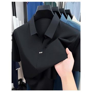 夏季男士無痕冰絲短袖t恤中青年翻領薄款休閑半袖彈力體恤Polo衫