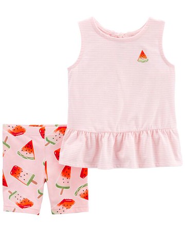 Toddler 2-Piece Striped Watermelon Tank & Bike Short Set