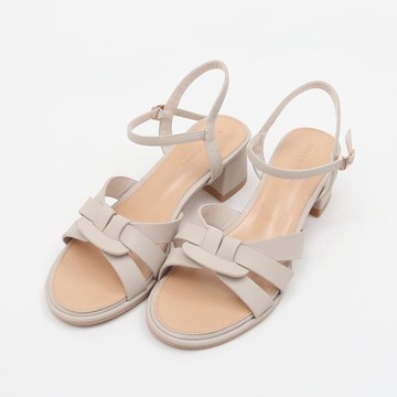 【現貨出清】粗跟鞋．韓風皮革編織繞踝金屬釦低跟涼鞋．白鳥麗子