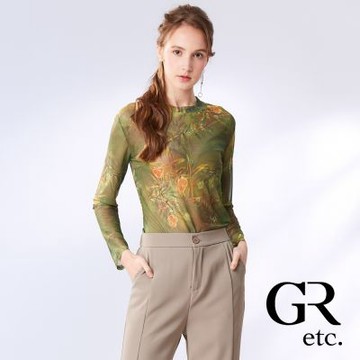 【GLORY21】網路獨賣款-etc.微透膚花卉印花長袖上衣-綠色