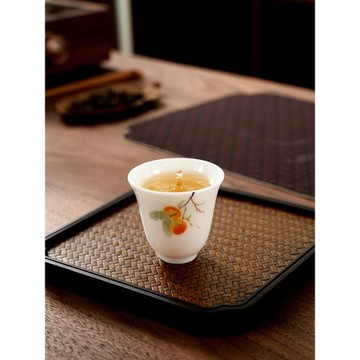 羊脂玉瓷品茗杯小茶杯陶瓷釉下手繪柿子玉蘭杯個人專用茶盞主人杯