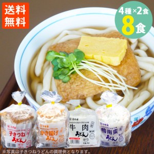 讃岐小豆島 手延 冷凍うどん 8食セット きつねうどん×2食 かき揚げうどん×2食 牛肉うどん×2食 鴨南蛮うどん×2食 送料無料 冷凍 クー