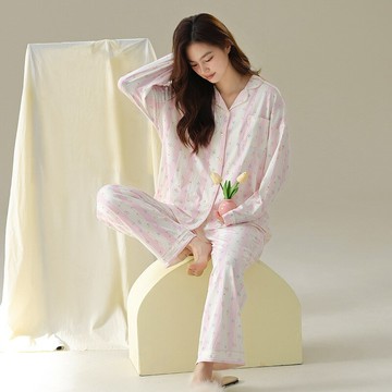 【巴黎精品】現貨+預購 女居家睡衣套裝長袖休閒服秋冬睡袍睡褲-翻領排扣小花純棉女休閒服w1ad23