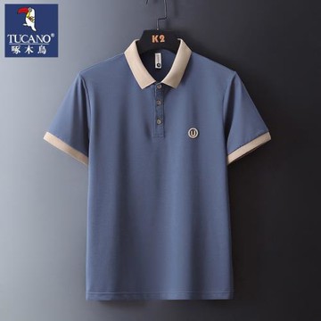 啄木鳥桑蠶絲polo衫男短袖夏季高端翻領t恤休閑男士刺繡保羅半袖