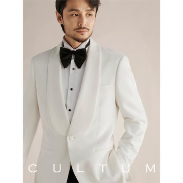 白色青果領高檔男士一粒扣西服套裝新郎結婚晚宴禮服兩件套西裝潮