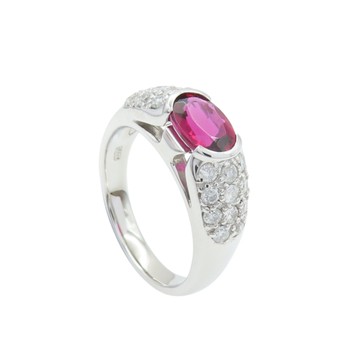 【二手名牌BRAND OFF】JEWELRY 無品牌珠寶 PT900 鉑金 紅碧璽 戒指 #13.5