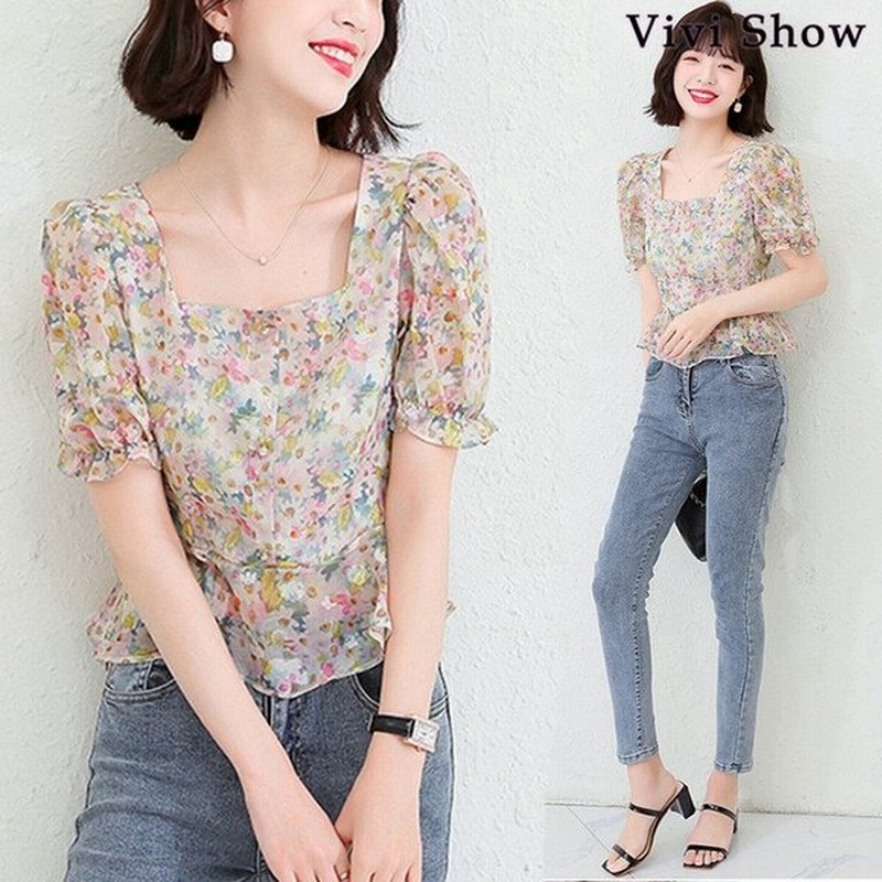 レディース 花柄 ブラウス 半袖 おしゃれ トップス シフォンブラウス 大きいサイズ オフィス 通勤 きれいめ 体型カバー Tシャツ 通販 Lineポイント最大get Lineショッピング