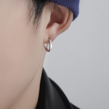s999足銀耳環男潮單只素圈耳骨釘耳圈男生小眾個性高級感男士耳釘