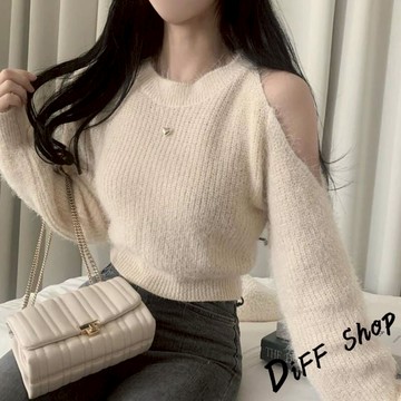 韓版氣質短版露肩毛衣【W696】