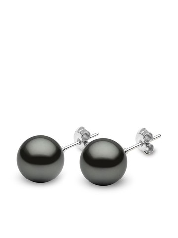 Yoko London - 18kt white gold Classic 11mm Tahitian pearl stud earrings - women - 18kt White Gold/Tahitian Pearl - One Size - Silver