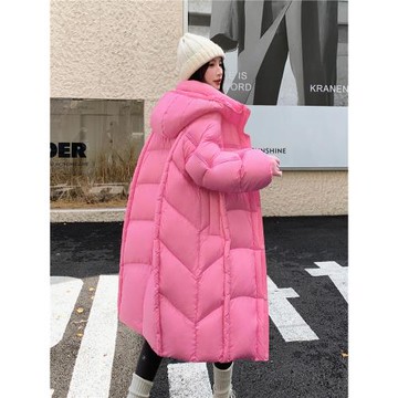 玫粉色泡芙高級超好看中長款羽絨服女2025冬新款大碼加厚鴨絨外套