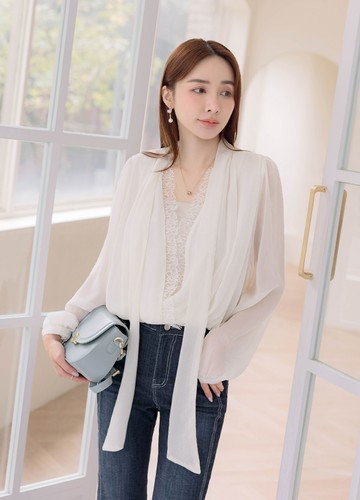 法式蕾絲雪紡上衣