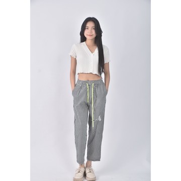 (S) blackfriday高腰質感棉質純棉格紋黑色長褲二手衣