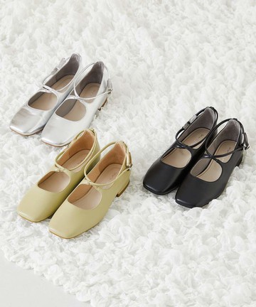 舒適交叉繫帶方頭低跟鞋 (41124)